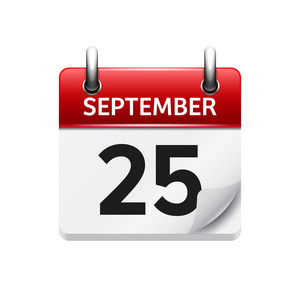 9月25日矢量平面每日日历图标。 日期和时间d