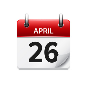 四月26日矢量平面每日日历图标。 日期和时间