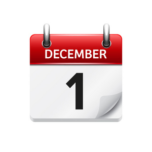 十二月一日。 矢量平面每日日历图标。 日期和时间