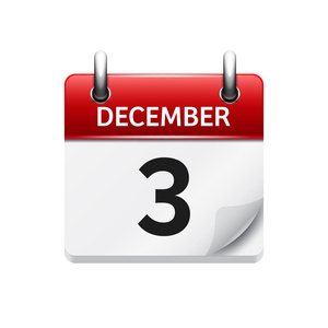 十二月3日矢量平面每日日历图标。 日期和时间