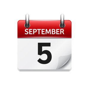 九月5.矢量平面每日日历图标。 日期和时间