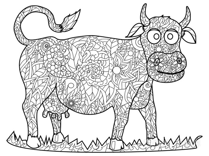 成年人的牛着色矢量