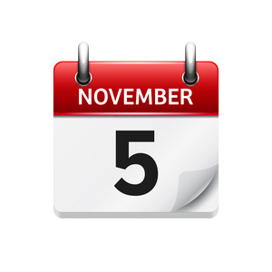 十一月5日矢量平面日日历图标。 日期和时间