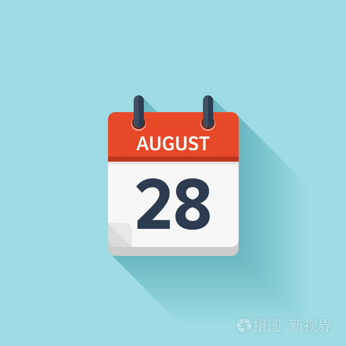 八月二十八日矢量平面日日历图标日期和时间