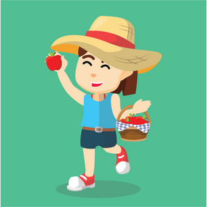 平面矢量设计从小苹果树摘水果的人卡通高级与儿童在果园摘苹果年轻的