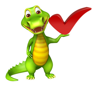 Aligator 可爱的卡通角色，与正确的标志