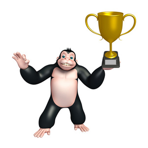 可爱的大猩猩卡通人物获奖杯图片