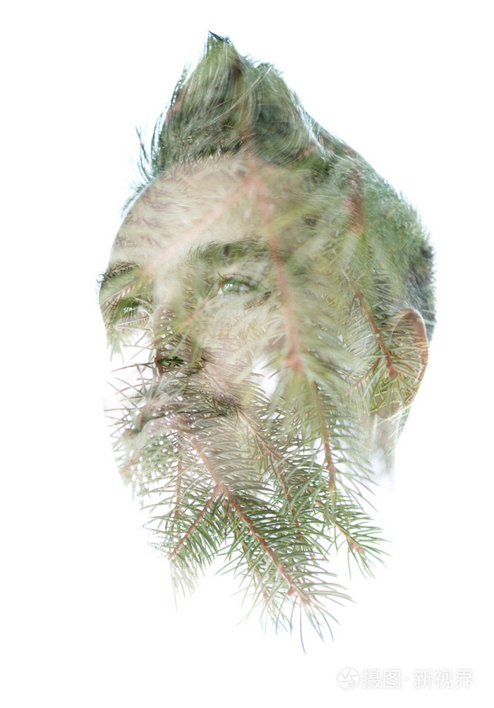 二次曝光的年轻男子的肖像