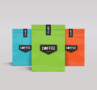 三色纸包装嘲笑了。咖啡厅和餐厅.coffee logo. 标志