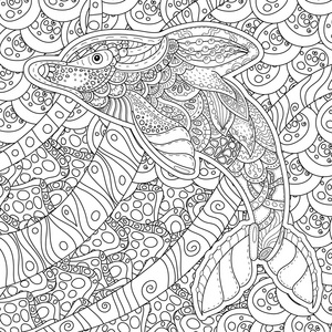 Zentangle 程式化的海豚。成人的抗应力着色页