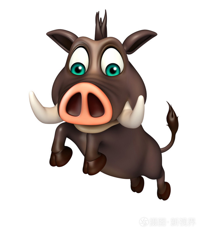 可爱的野猪可爱的卡通角色以跳跃