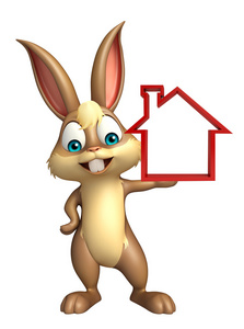 可爱兔子的卡通人物与家庭标志