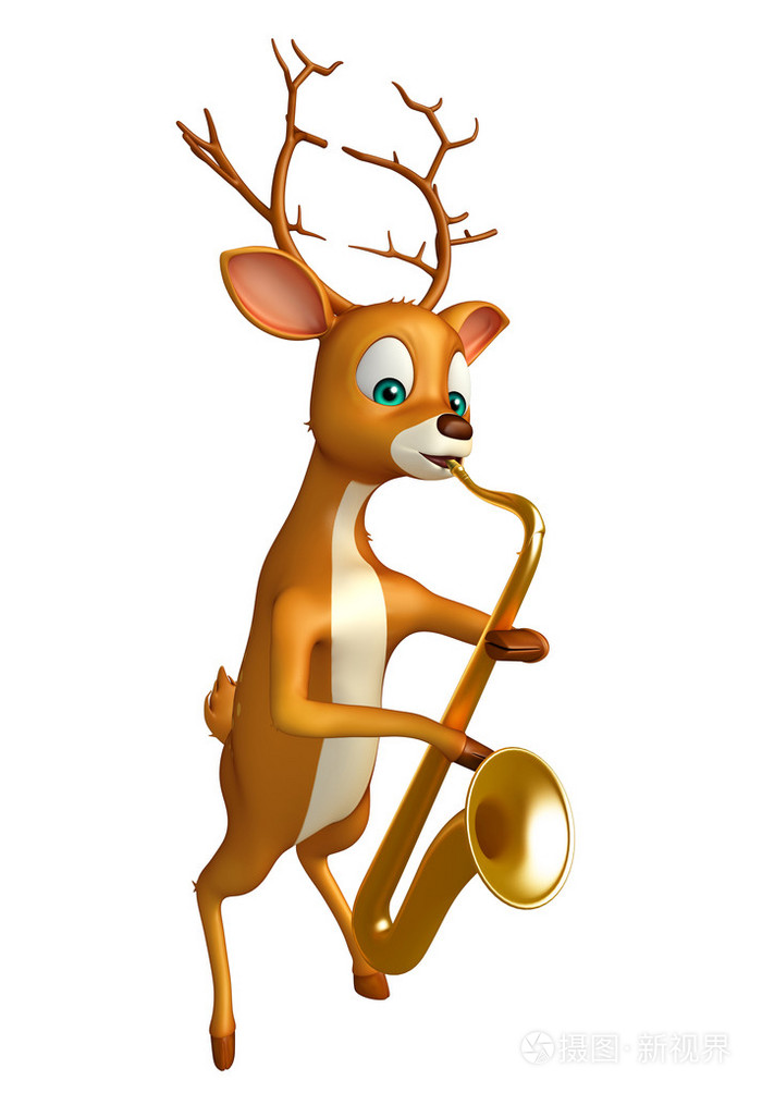 可爱的鹿卡通人物与萨克斯