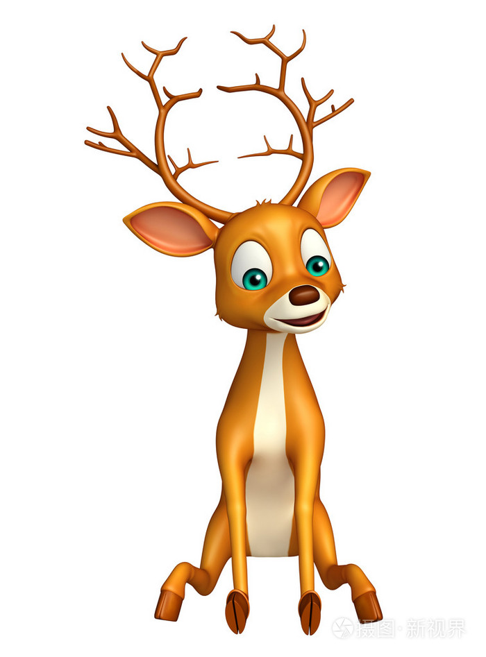 可爱的鹿卡通人物坐在了