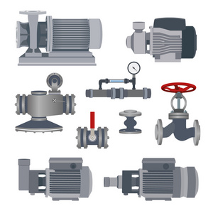 集水电机，泵，阀门的管道。矢量