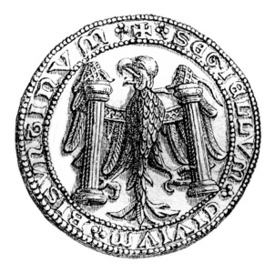 贝桑肯镇的小印章在1434年的古董雕刻。