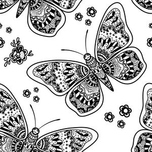 手绘制的蝴蝶无缝图案