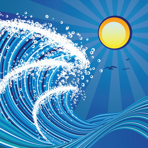 卡通波涛汹涌的海面插画