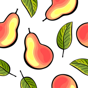 无缝的梨和树叶图案