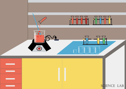 科学实验室矢量.化学实验室, 化学玻璃器皿.矢量图, 平面设计照片