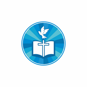 教会的标志.基督教的象征.神圣的圣经, 十字架和鸽子照片