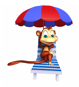 可爱的猴子卡通人物与沙滩椅图片