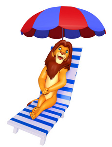 可爱的狮子卡通人物沙滩椅图片