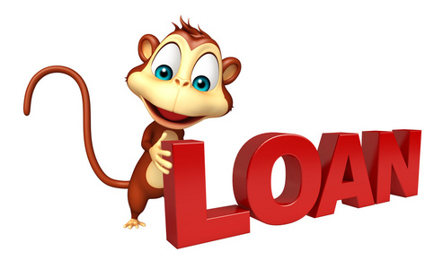 有趣的猴子卡通人物与贷款标志