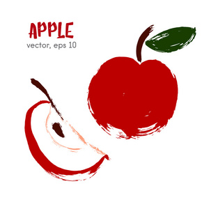 画了苹果的水果插图。 手绘画笔食物