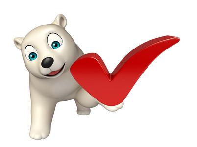 有趣的北极熊卡通人物与正确的标志