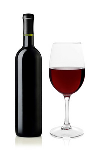 红葡萄酒瓶和玻璃
