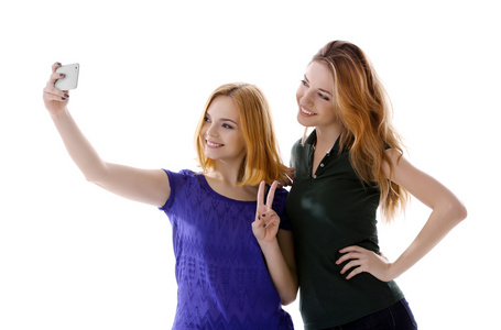 两个年轻妇女采取自拍照