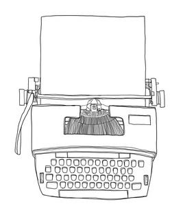 打字机老式电动与纸可爱线艺术它制作图案