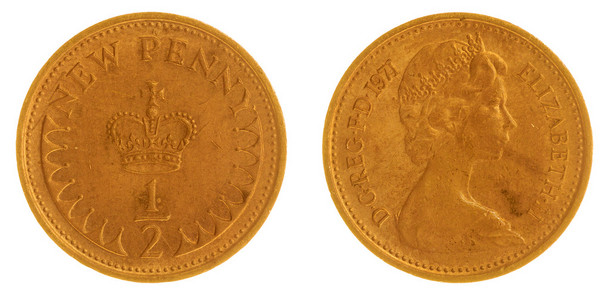 孤立在白色的背景下，英国的半便士 1971年硬币