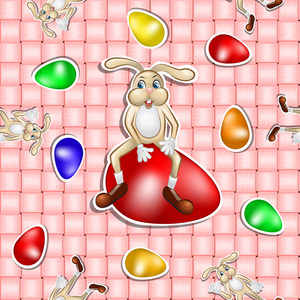 复活节蛋和兔子在篮子里的背景图案