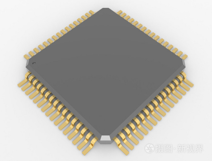 与镀金触点孤立在白色背景上的芯片
