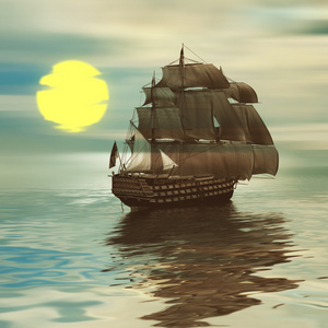 对日落景观帆船