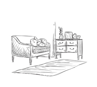 现代室内空间素描.手绘家具照片