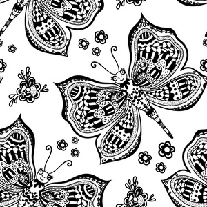 手绘制的蝴蝶无缝图案