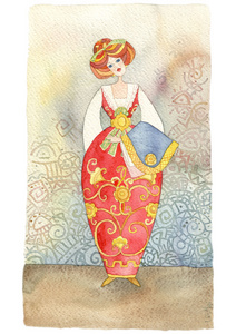 手绘水彩插图与传统服饰