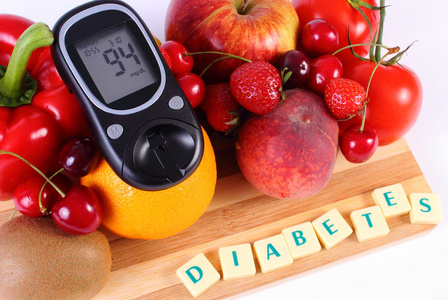 水果和蔬菜，健康营养，糖尿病患者的血糖仪