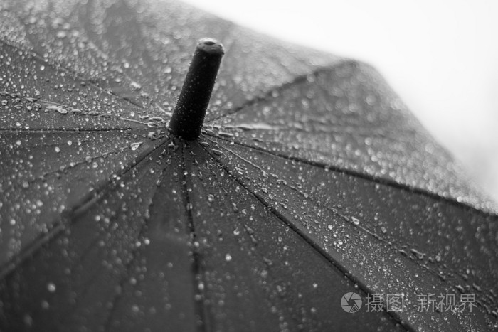 伞下雨滴中黑色和白色