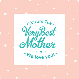 快乐的母亲节矢量刷卡。与粉红色背景与狍子