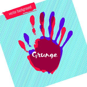 手印在 grunge 风格的背景。矢量图