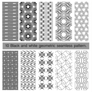 黑色和白色几何无缝模式的集合