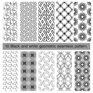 黑色和白色几何无缝模式的集合