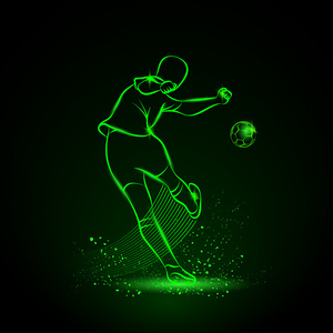 足球运动员踢的球。后面的观点。矢量运动霓虹灯插画