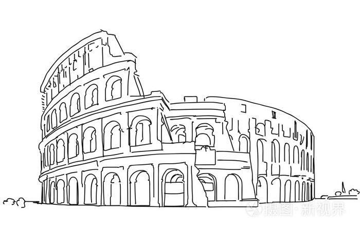 罗马竞技场干净的手 dranw 素描大纲插画-正版商用图片1n32kh-摄图新