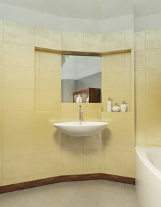 现代风格的浴室。 灰黄色浴室