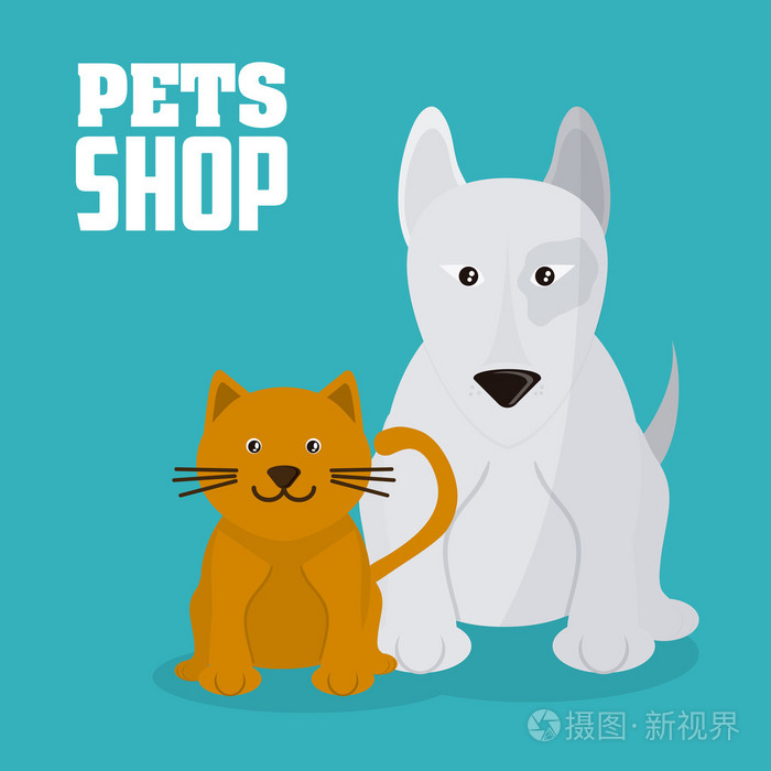 宠物店与猫和狗设计矢量图
